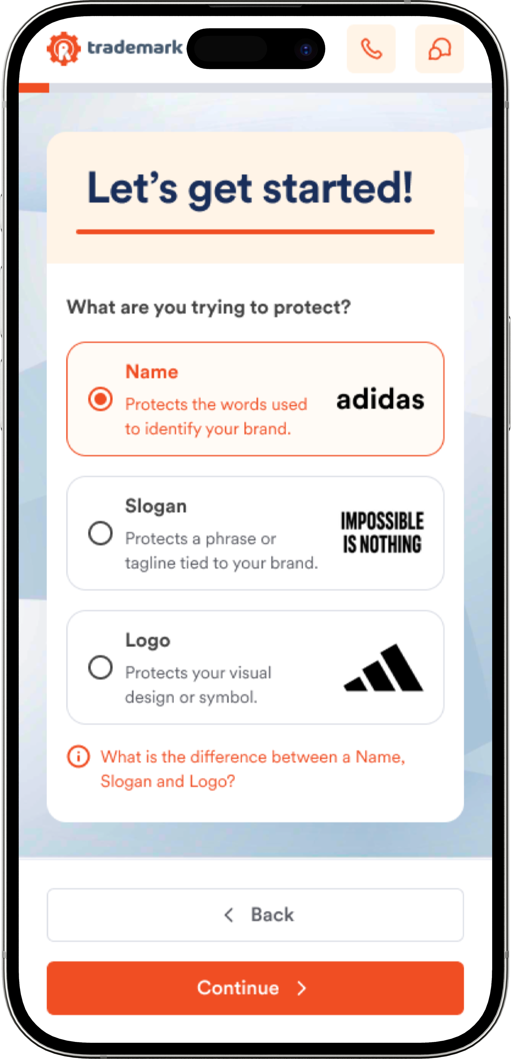 Trademark Engine app on iPhone